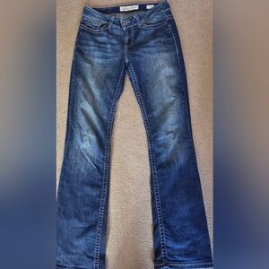 Women's Buckle BKE Harper Bootcut Jean Sz 28XL (33.5) Denim Distressed Whiskered